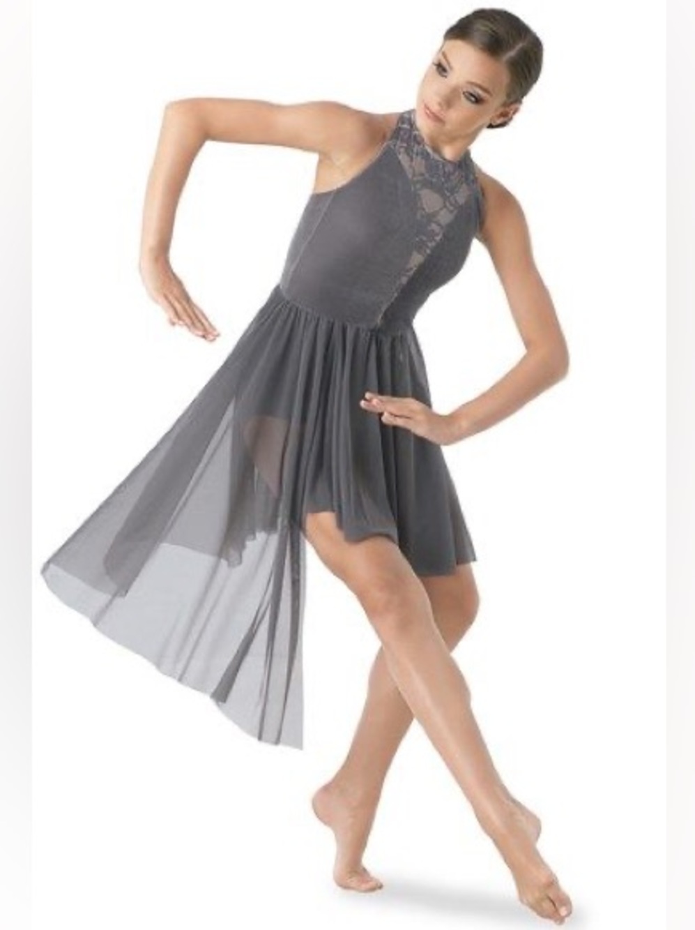 Weissman Contemporary Lyrical One Piece Dance Costume Grey/Silver Young Adult